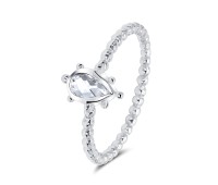 Ball Pattern around Circle CZ Crystal Silver Ring NSR-4088